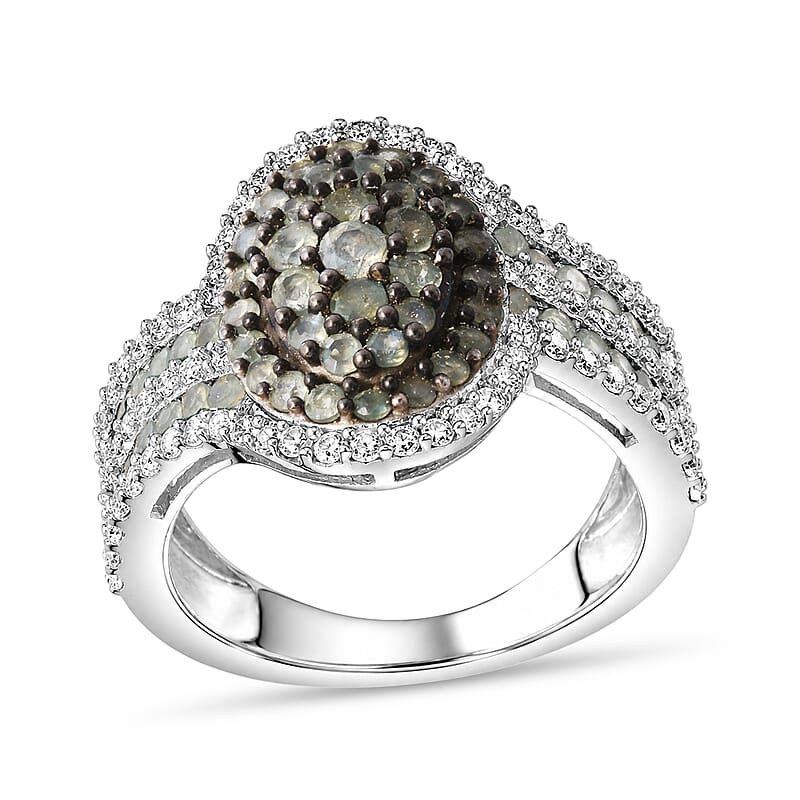 D'Joy Narsipatnam Alexandrite and White Zircon 2.35 ctw Twilight Ring in Rhodium Over Sterling Silver (Size 6.0)