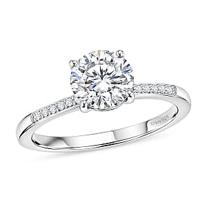 D'Joy Certified Moissanite (D-E, VVS1- VVS2) 1.40 ctw Forever Sparkle Ring in Rhodium Over Sterling Silver (Size 10.0)