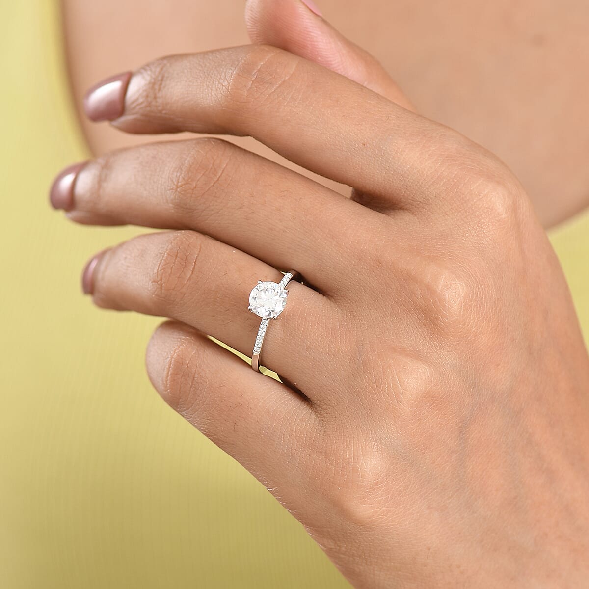 D'Joy Certified Moissanite (D-E, VVS1- VVS2) 1.40 ctw Forever Sparkle Ring in Rhodium Over Sterling Silver (Size 10.0) image number 2