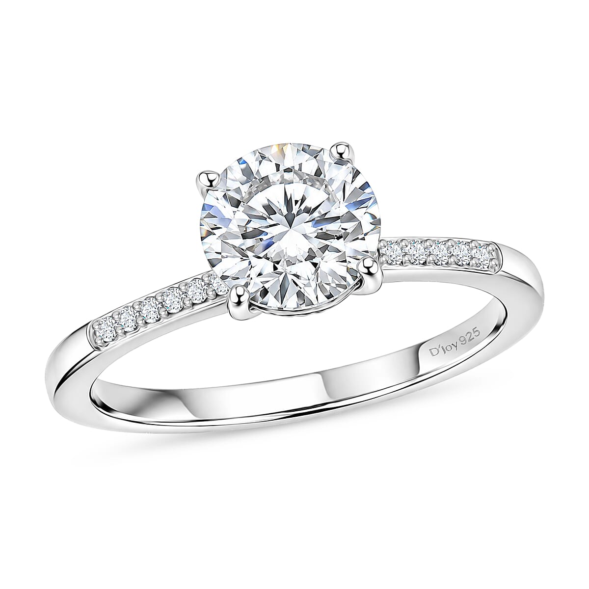 D'Joy Certified Moissanite (D-E, VVS1- VVS2) 1.40 ctw Forever Sparkle Ring in Rhodium Over Sterling Silver (Size 5.0)