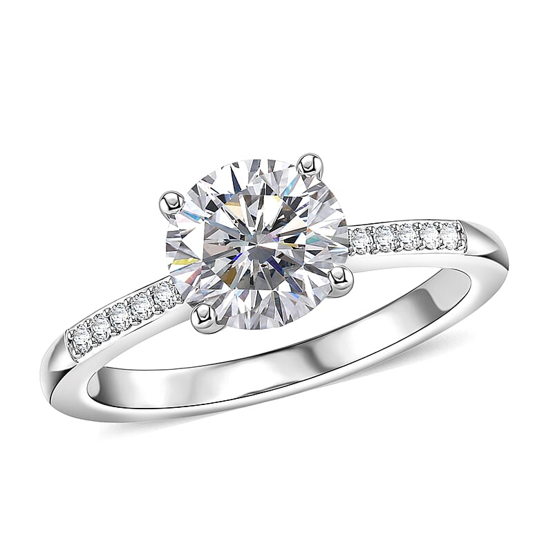 D'Joy Certified Moissanite (D-E, VVS1- VVS2) 1.40 ctw Forever Sparkle Ring in Rhodium Over Sterling Silver (Size 6.0)