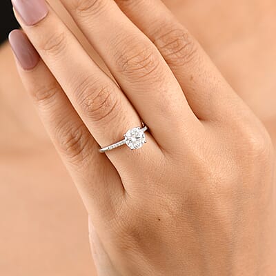 D'Joy Certified Moissanite (D-E, VVS1- VVS2) 1.40 ctw Forever Sparkle Ring in Rhodium Over Sterling Silver (Size 6.0)