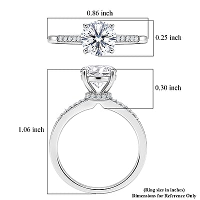 D'Joy Certified Moissanite (D-E, VVS1- VVS2) 1.40 ctw Forever Sparkle Ring in Rhodium Over Sterling Silver (Size 6.0)