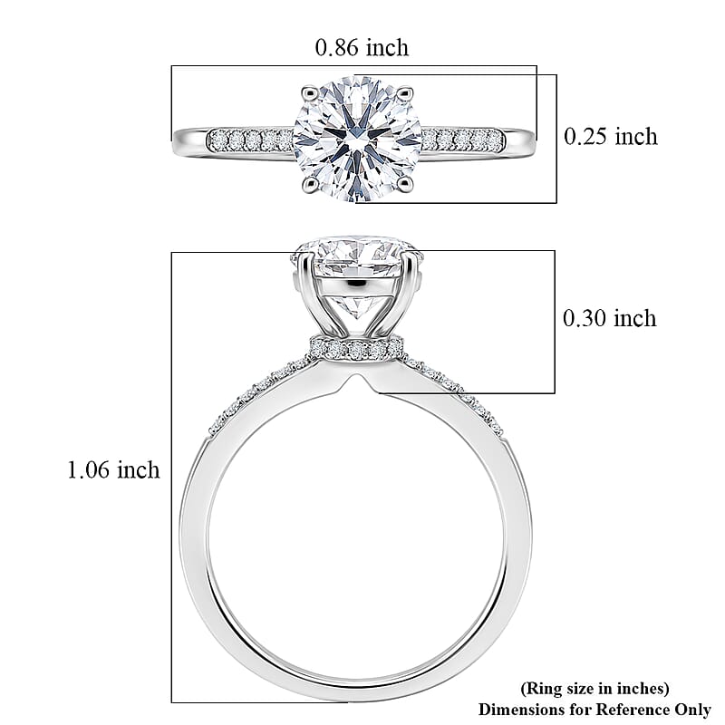D'Joy Certified Moissanite (D-E, VVS1- VVS2) 1.40 ctw Forever Sparkle Ring in Rhodium Over Sterling Silver (Size 6.0)