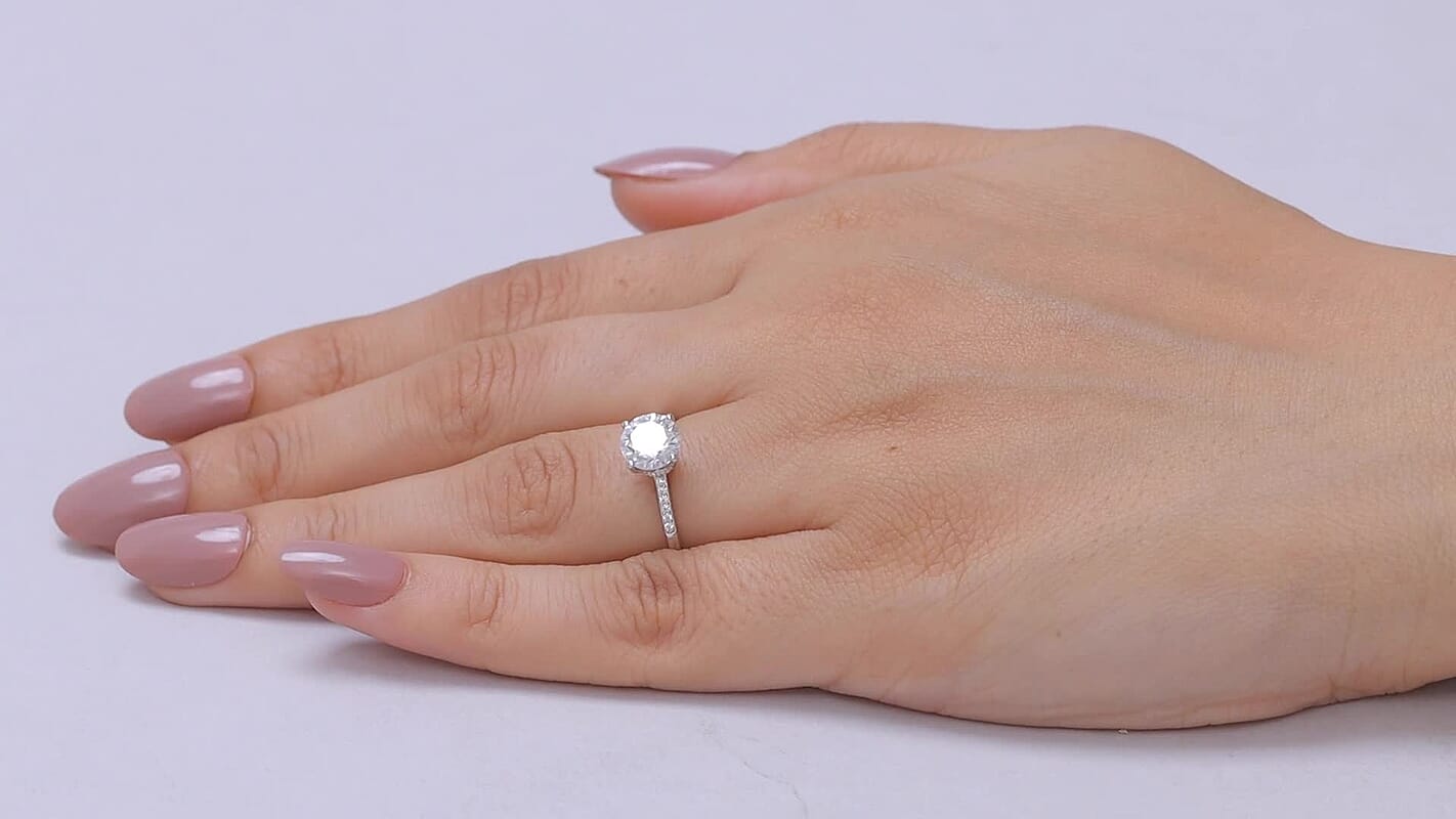 Epic Deal D'Joy Certified Moissanite (D, VVS) Ring in Rhodium Over Sterling Silver (Size 10.0) 1.40 ctw
