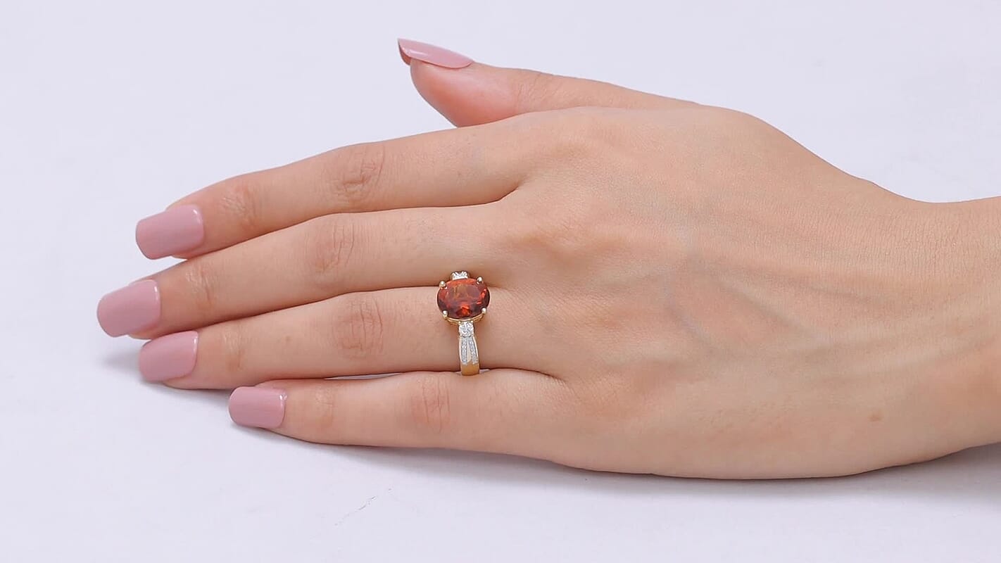 D'Joy AAA Santa Ana Madeira Citrine, Moissanite Ring in 18K Vermeil YG Over Sterling Silver (Size 7.0) 3.70 ctw