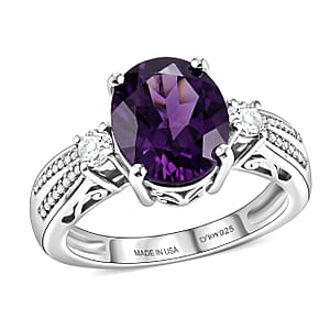 D'Joy AAA Zambian Amethyst and Moissanite 3.50 ctw Infinity Bloom Ring in Rhodium Over Sterling Silver (Size  10.0)