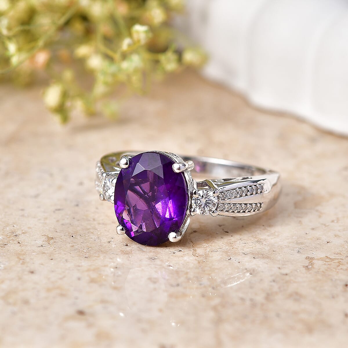 D'Joy AAA Zambian Amethyst and Moissanite 3.50 ctw Infinity Bloom Ring in Rhodium Over Sterling Silver (Size  10.0) image number 1