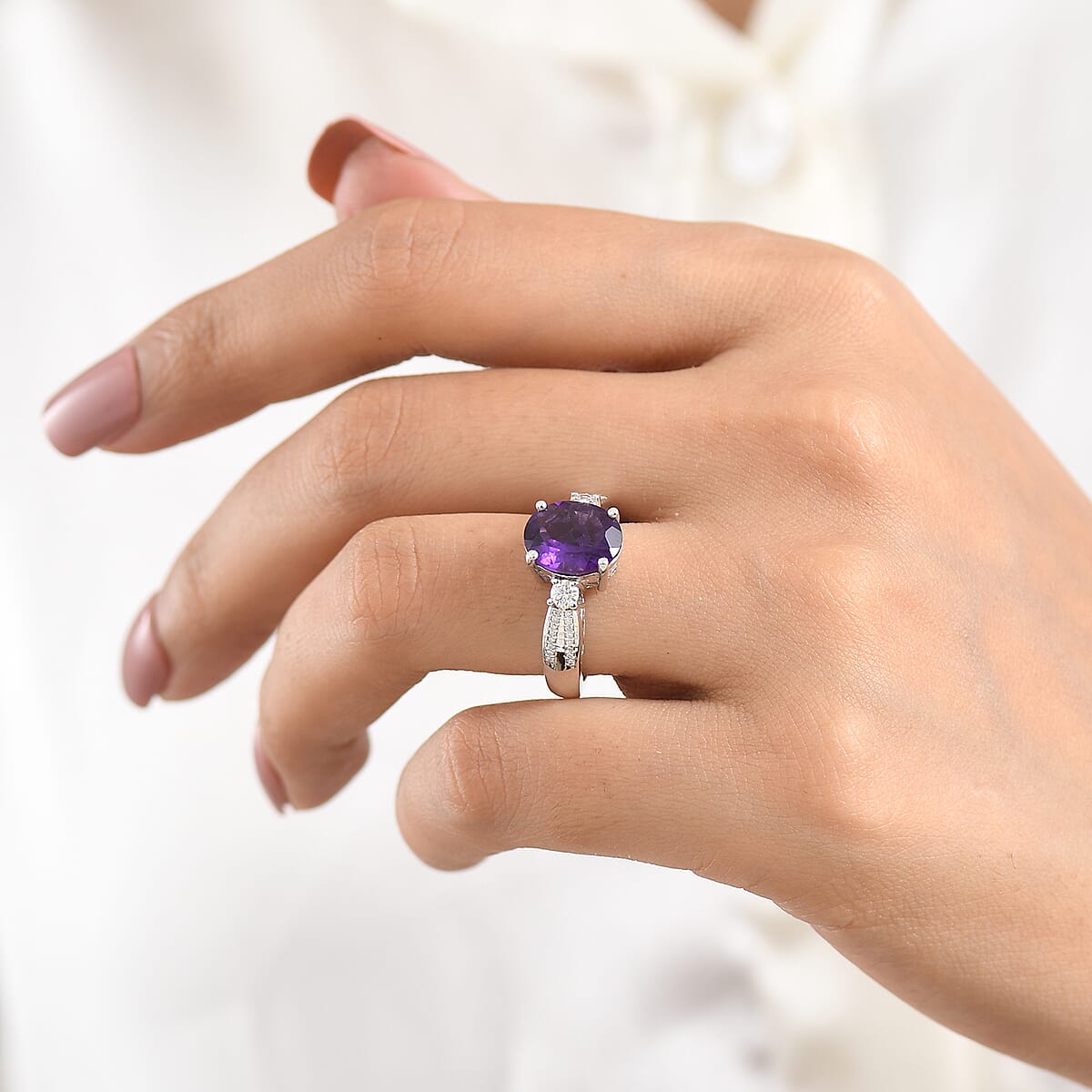 D'Joy AAA Zambian Amethyst and Moissanite 3.50 ctw Infinity Bloom Ring in Rhodium Over Sterling Silver (Size  10.0) image number 2