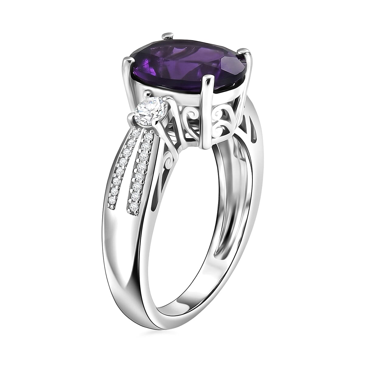 D'Joy AAA Zambian Amethyst and Moissanite 3.50 ctw Infinity Bloom Ring in Rhodium Over Sterling Silver (Size  10.0) image number 3