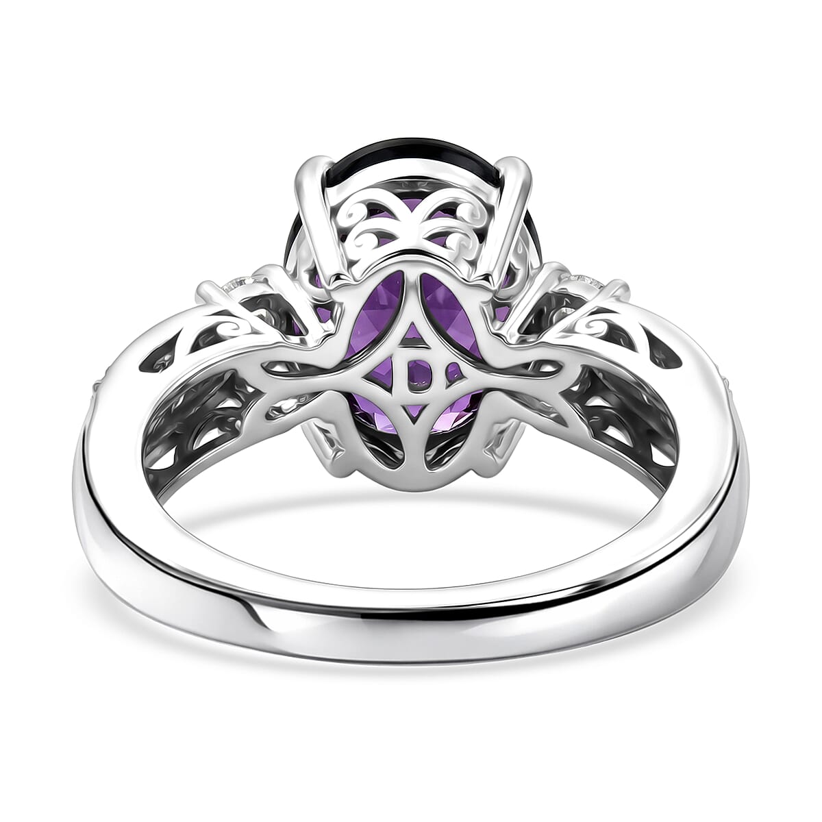 D'Joy AAA Zambian Amethyst and Moissanite 3.50 ctw Infinity Bloom Ring in Rhodium Over Sterling Silver (Size  10.0) image number 4
