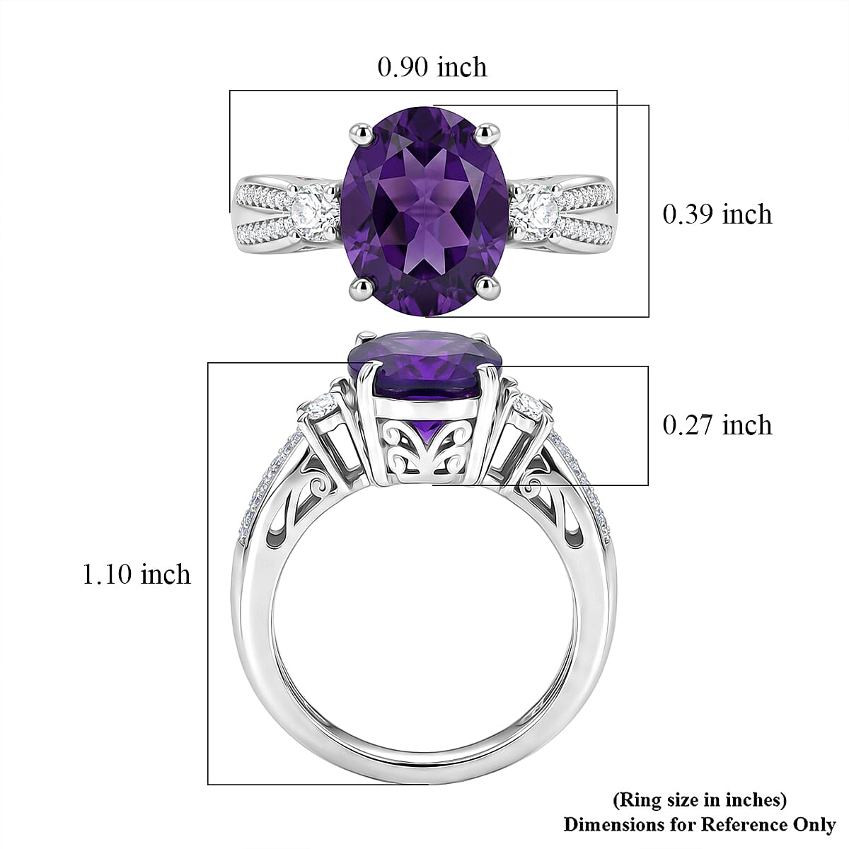 D'Joy AAA Zambian Amethyst and Moissanite 3.50 ctw Infinity Bloom Ring in Rhodium Over Sterling Silver (Size  10.0) image number 5