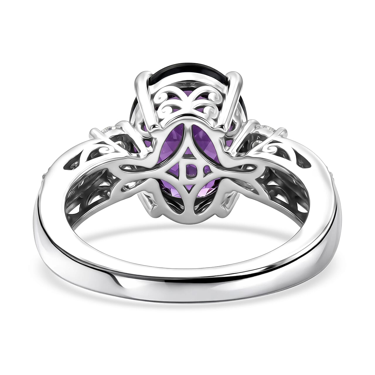D'Joy AAA Zambian Amethyst and Moissanite 3.50 ctw Infinity Bloom Ring in Rhodium Over Sterling Silver (Size  6.0)