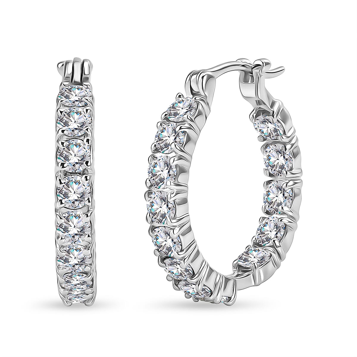 EverTrue Moissanite 2.65 ctw Hoop Earrings in Platinum Bond
