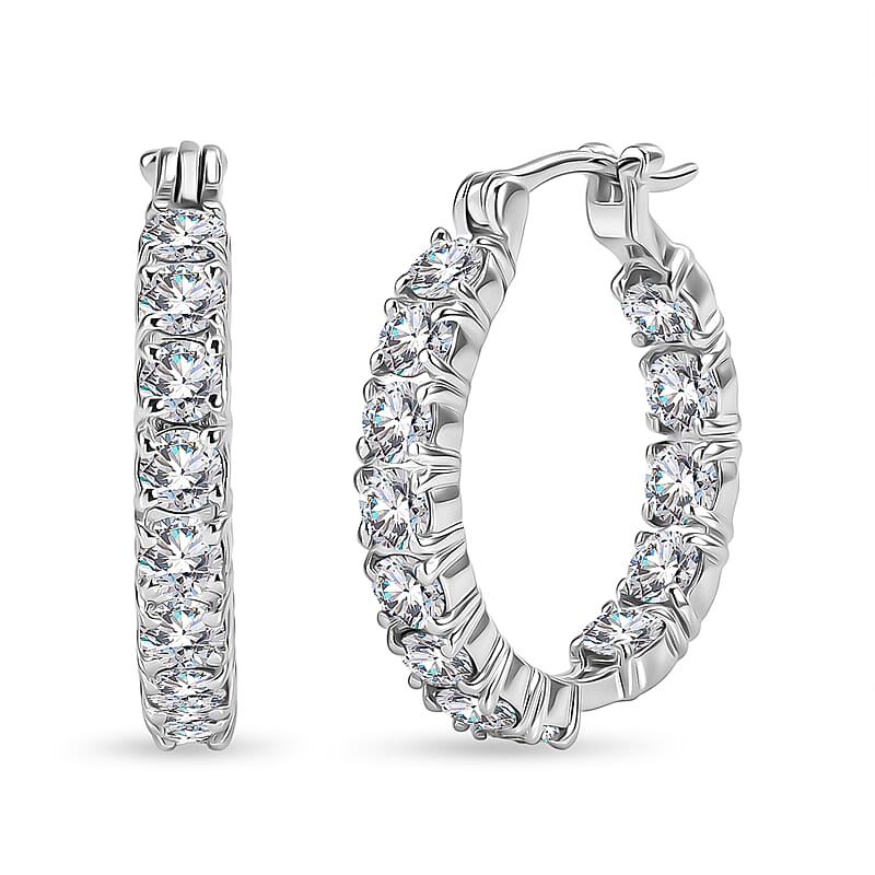 EverTrue Moissanite 2.65 ctw Hoop Earrings in Platinum Bond