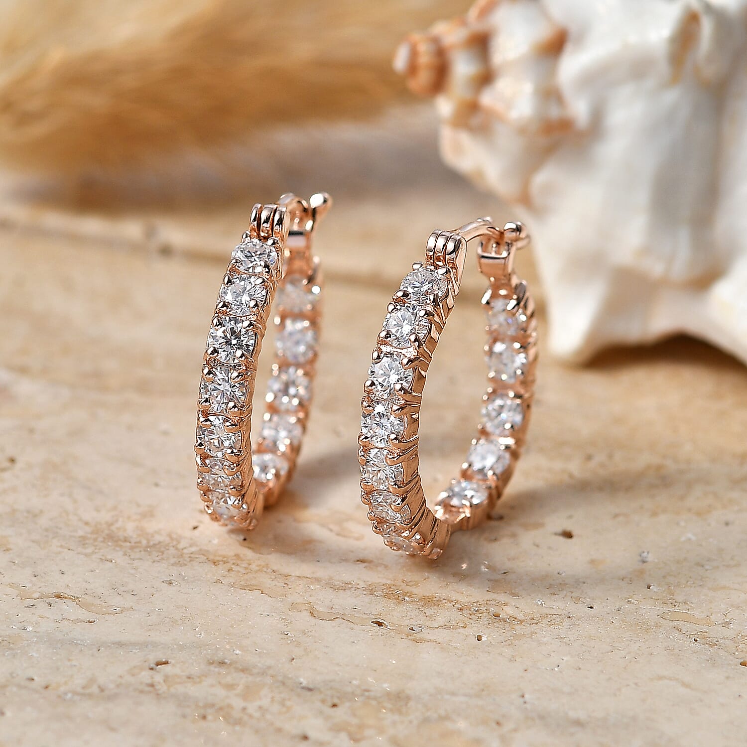 EverTrue Moissanite 2.65 ctw Hoop Earrings in 18K Rose Gold Plated