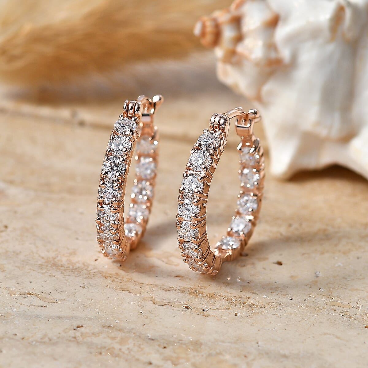 EverTrue Moissanite 2.65 ctw Hoop Earrings in 18K Rose Gold Plated image number 1