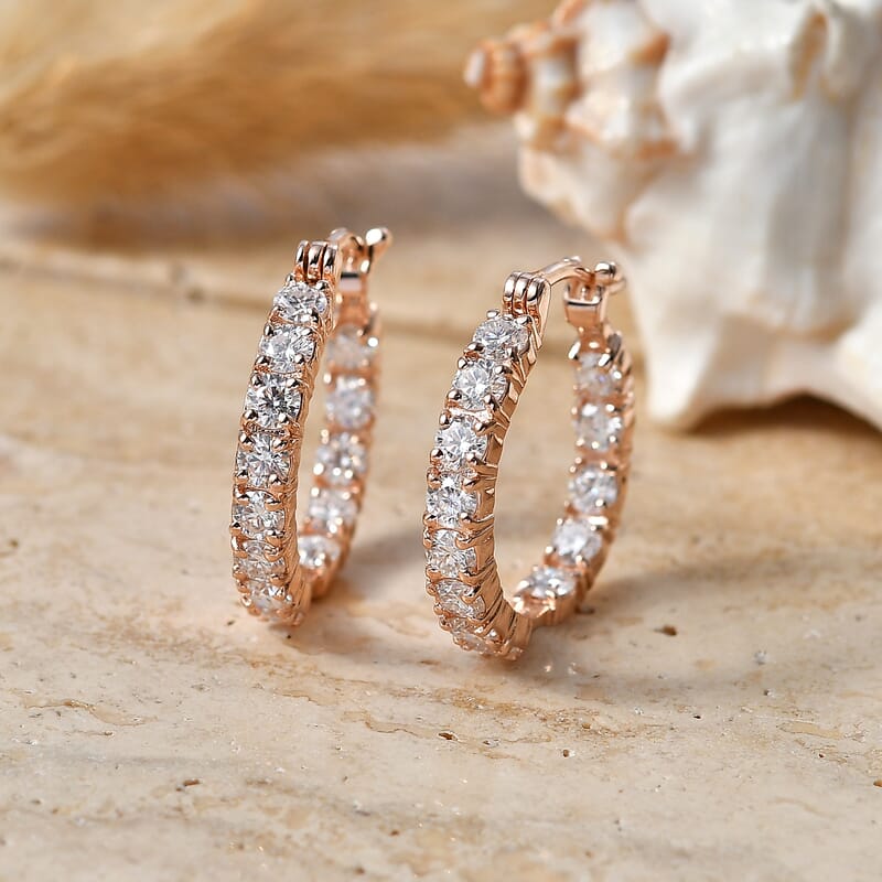 EverTrue Moissanite 2.65 ctw Hoop Earrings in 18K Rose Gold Plated