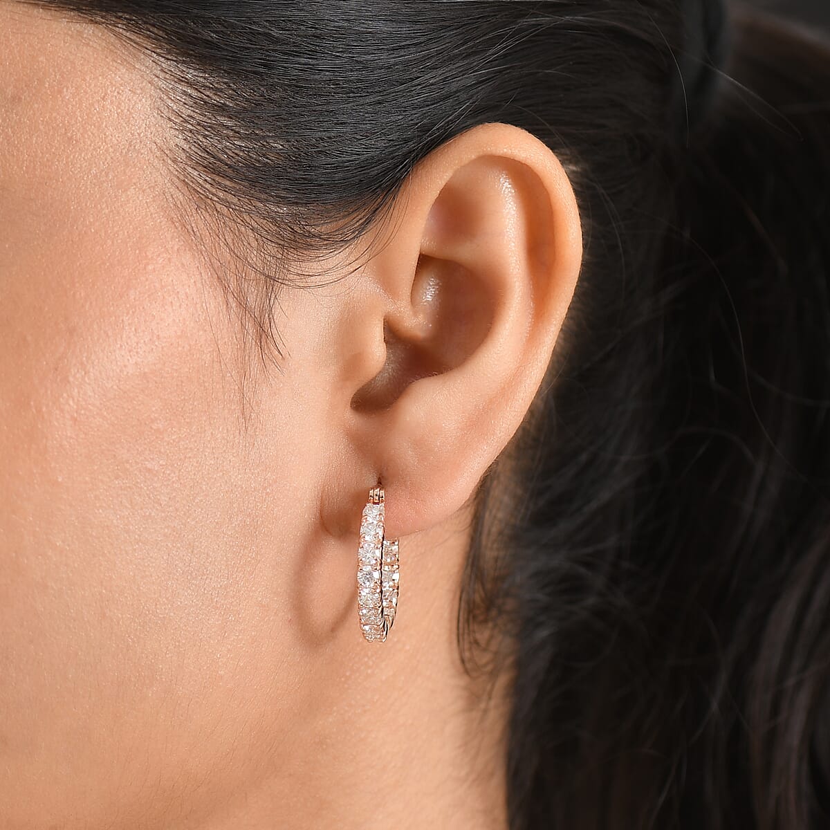 EverTrue Moissanite 2.65 ctw Hoop Earrings in 18K Rose Gold Plated image number 2