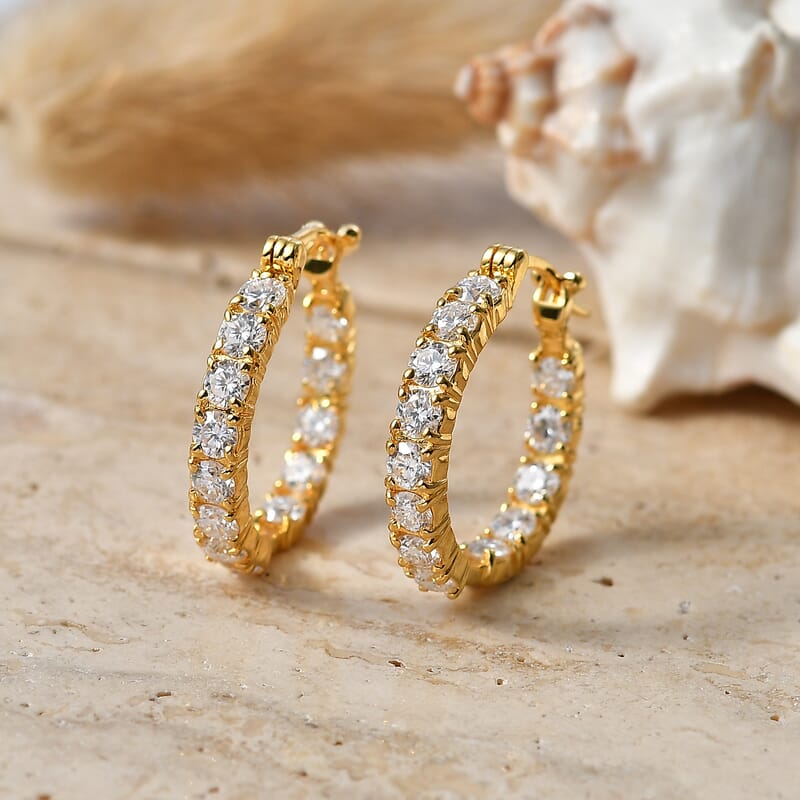 EverTrue Moissanite 2.65 ctw Hoop Earrings in 18K Yellow Gold Plated