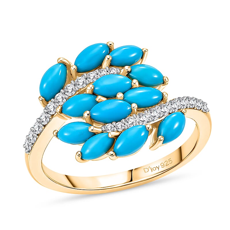 D'Joy Premium Sleeping Beauty Turquoise and Moissanite 2.15 ctw Blue Vine Ring in 18K Vermeil Yellow Gold Over Sterling Silver (Size 5.0)