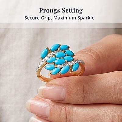 D'Joy Premium Sleeping Beauty Turquoise and Moissanite 2.15 ctw Blue Vine Ring in 18K Vermeil Yellow Gold Over Sterling Silver (Size 5.0)