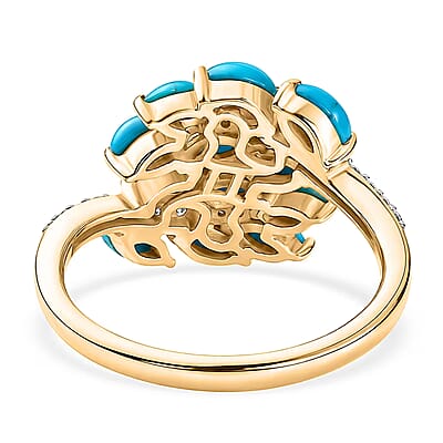 D'Joy Premium Sleeping Beauty Turquoise and Moissanite 2.15 ctw Blue Vine Ring in 18K Vermeil Yellow Gold Over Sterling Silver (Size 5.0)