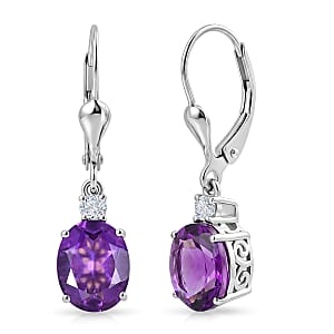 D'Joy AAA Zambian Amethyst and Moissanite 3.25 ctw Infinity Bloom Earrings in Rhodium Over Sterling Silver