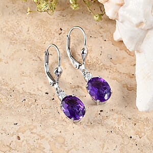 D'Joy AAA Zambian Amethyst and Moissanite 3.25 ctw Infinity Bloom Earrings in Rhodium Over Sterling Silver
