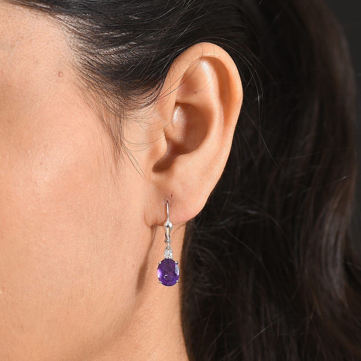 D'Joy AAA Zambian Amethyst and Moissanite 3.25 ctw Infinity Bloom Earrings in Rhodium Over Sterling Silver image number 2