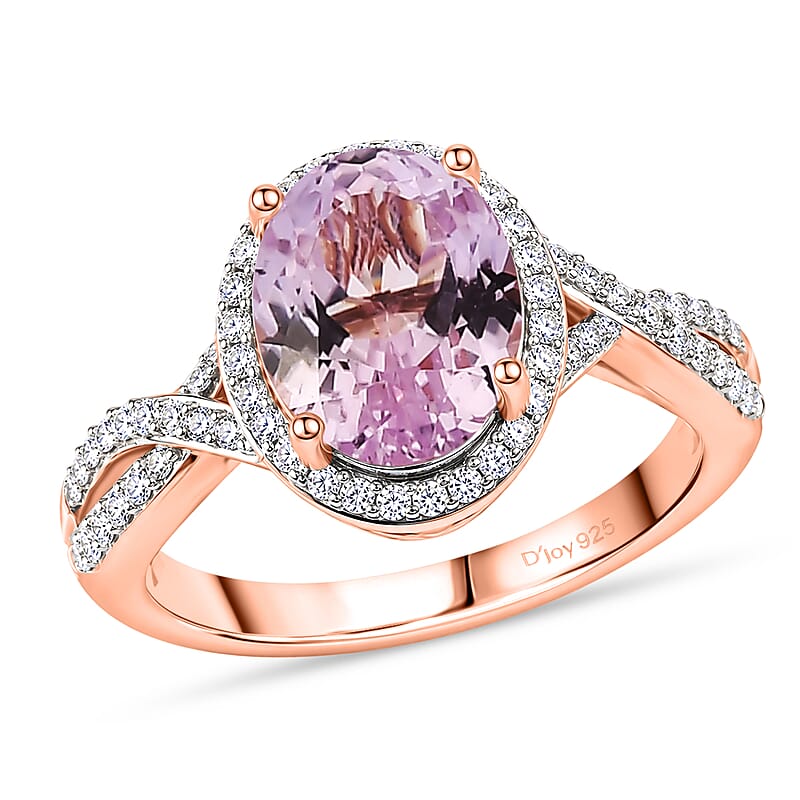 D'Joy AAA Kunzite and Moissanite 3.90 ctw Infinity Ring in 18K Vermeil Rose Gold Over Sterling Silver (Size 6.0)