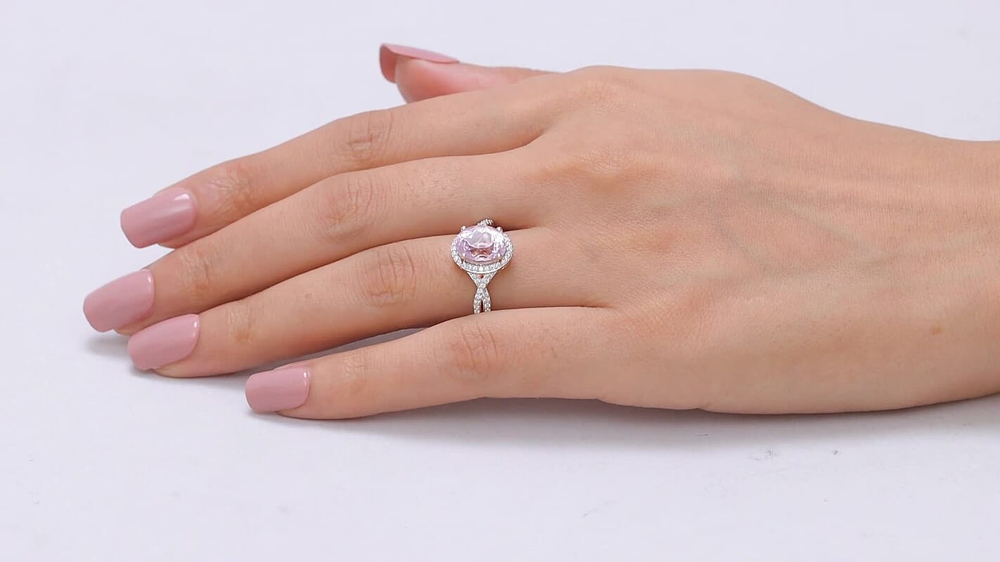 D'Joy AAA Kunzite, Moissanite Infinity Ring in 18K Vermeil RG Over Sterling Silver (Size 10.0) 3.90 ctw