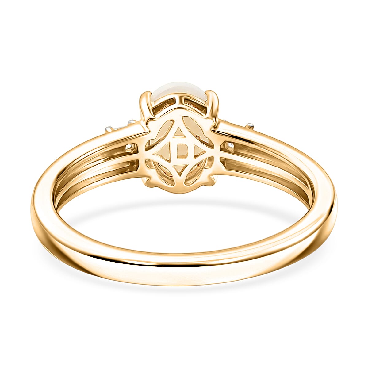 D'Joy Natural Australian Opal and Moissanite 0.85 ctw Trilogy Ring in 18K YG Plated Sterling Silver (Size 5.0)