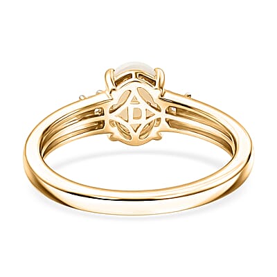 D'Joy Natural Australian Opal and Moissanite 0.85 ctw Trilogy Ring in 18K YG Plated Sterling Silver (Size 5.0)