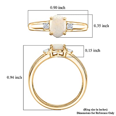 D'Joy Natural Australian Opal and Moissanite 0.85 ctw Trilogy Ring in 18K YG Plated Sterling Silver (Size 5.0)