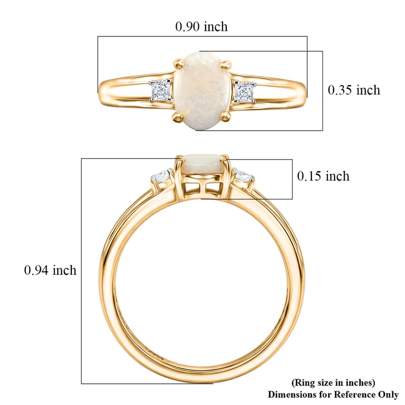 D'Joy Natural Australian Opal and Moissanite 0.85 ctw Trilogy Ring in 18K YG Plated Sterling Silver (Size 6.0)