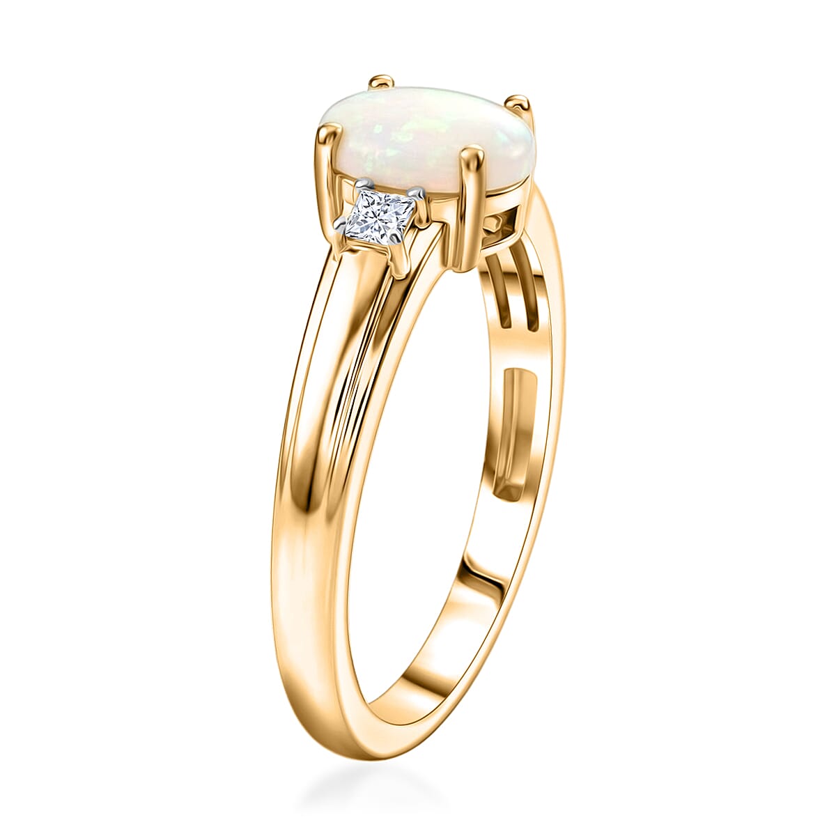 D'Joy Natural Australian Opal and Moissanite 0.85 ctw Trilogy Ring in 18K YG Plated Sterling Silver (Size 8.0) image number 3