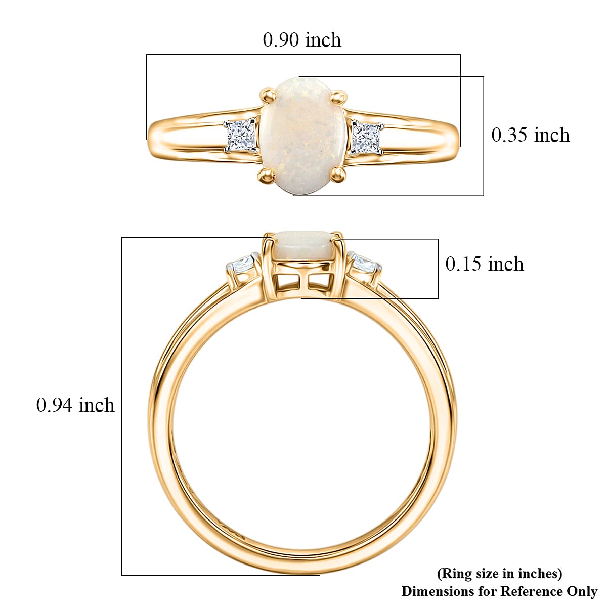 D'Joy Natural Australian Opal and Moissanite 0.85 ctw Trilogy Ring in 18K YG Plated Sterling Silver (Size 8.0) image number 5