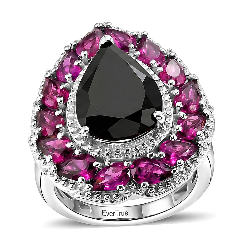 EverTrue Thai Black Spinel and Orissa Rhodolite Garnet 10.35 ctw Lunar Galaxy Line Ring in Platinum Bond (Size 6.0)