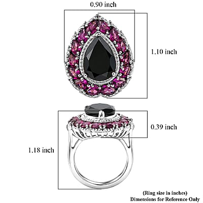 EverTrue Thai Black Spinel and Orissa Rhodolite Garnet 10.35 ctw Lunar Galaxy Line Ring in Platinum Bond (Size 6.0)