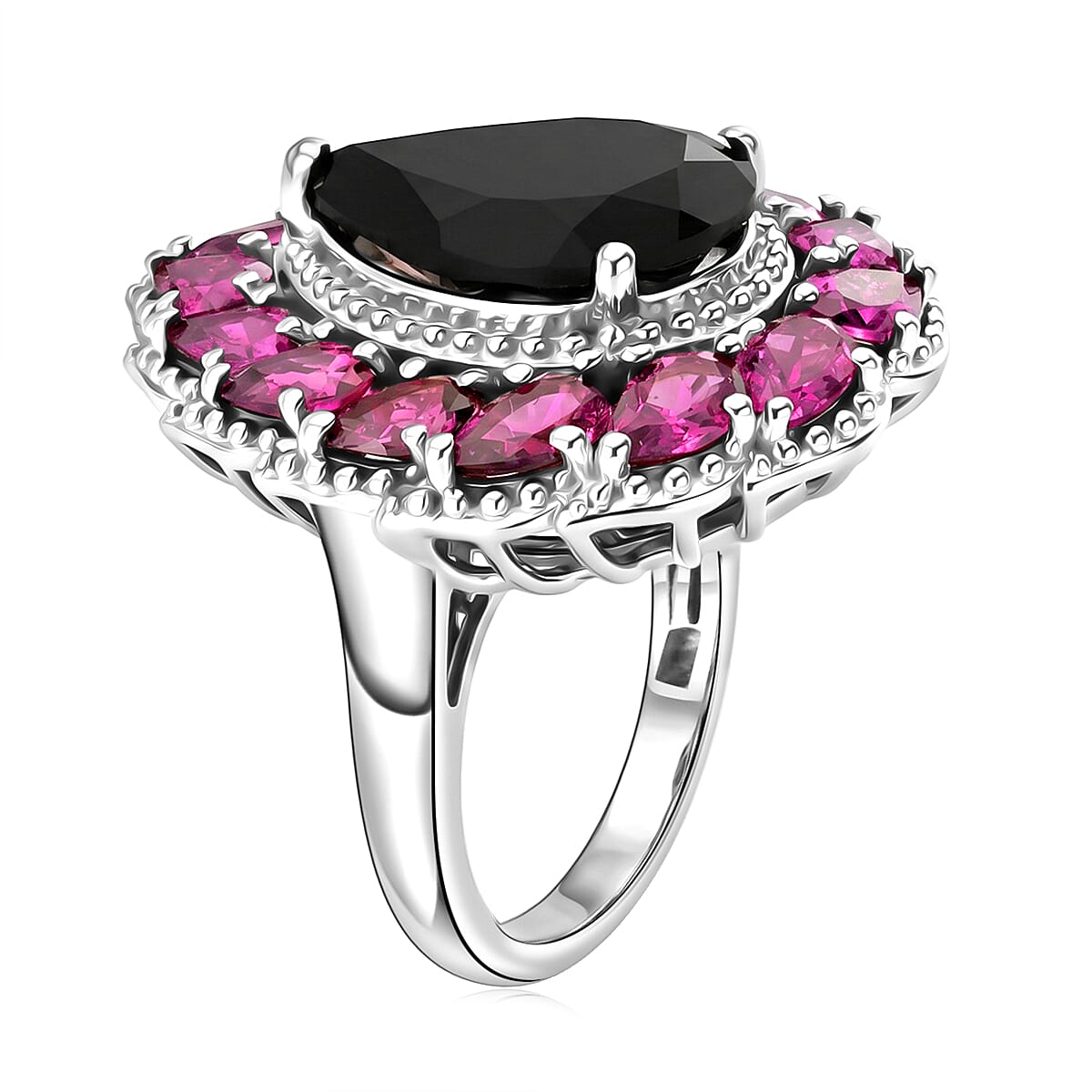 EverTrue Thai Black Spinel and Orissa Rhodolite Garnet 10.35 ctw Lunar Galaxy Line Ring in Platinum Bond (Size 7.0)