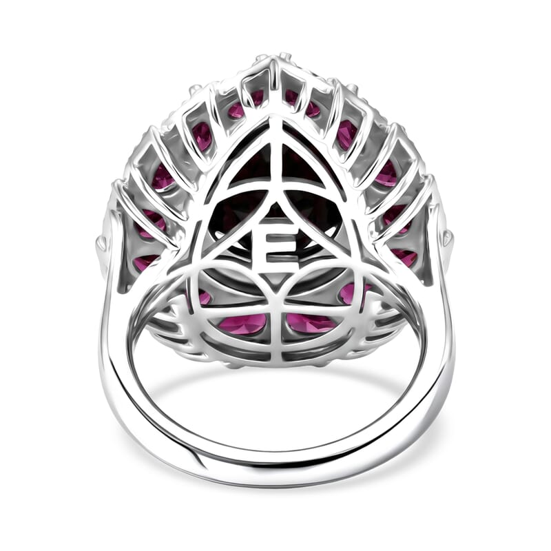 EverTrue Thai Black Spinel and Orissa Rhodolite Garnet 10.35 ctw Lunar Galaxy Line Ring in Platinum Bond (Size 7.0)