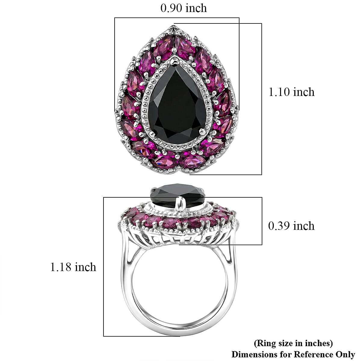 EverTrue Thai Black Spinel and Orissa Rhodolite Garnet 10.35 ctw Lunar Galaxy Line Ring in Platinum Bond (Size 7.0)