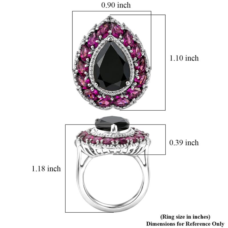 EverTrue Thai Black Spinel and Orissa Rhodolite Garnet 10.35 ctw Lunar Galaxy Line Ring in Platinum Bond (Size 7.0)