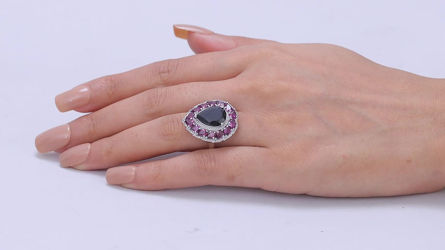EverTrue Thai Black Spinel, Orissa Rhodolite Garnet Ring in Platinum Bond (Size 10.0) 10.25 ctw