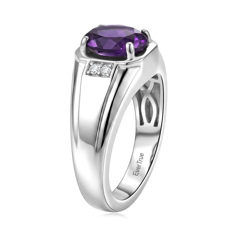 EverTrue AAA Zambian Amethyst and Moissanite 1.65 ctw Men's Ring in Platinum Bond (Size 5.0)