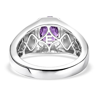 EverTrue AAA Zambian Amethyst and Moissanite 1.65 ctw Men's Ring in Platinum Bond (Size 5.0)