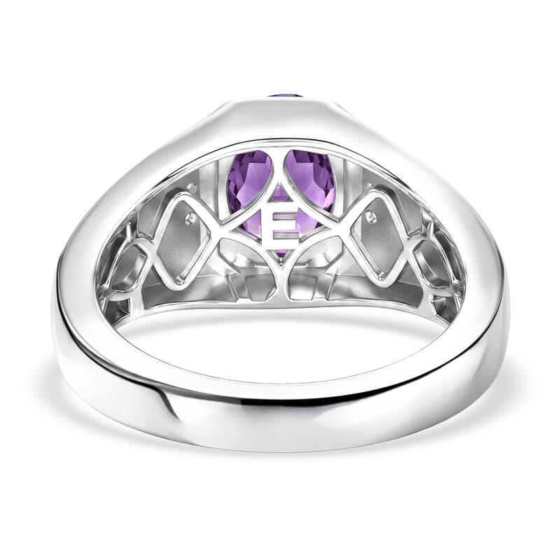 EverTrue AAA Zambian Amethyst and Moissanite 1.65 ctw Men's Ring in Platinum Bond (Size 5.0)