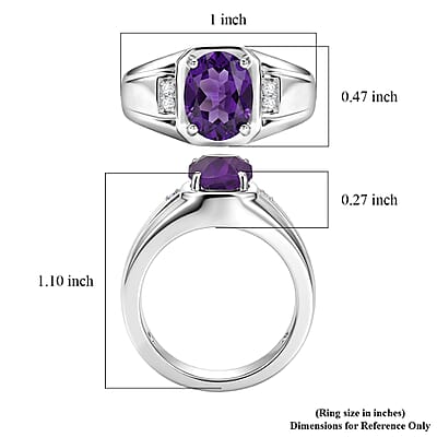 EverTrue AAA Zambian Amethyst and Moissanite 1.65 ctw Men's Ring in Platinum Bond (Size 5.0)
