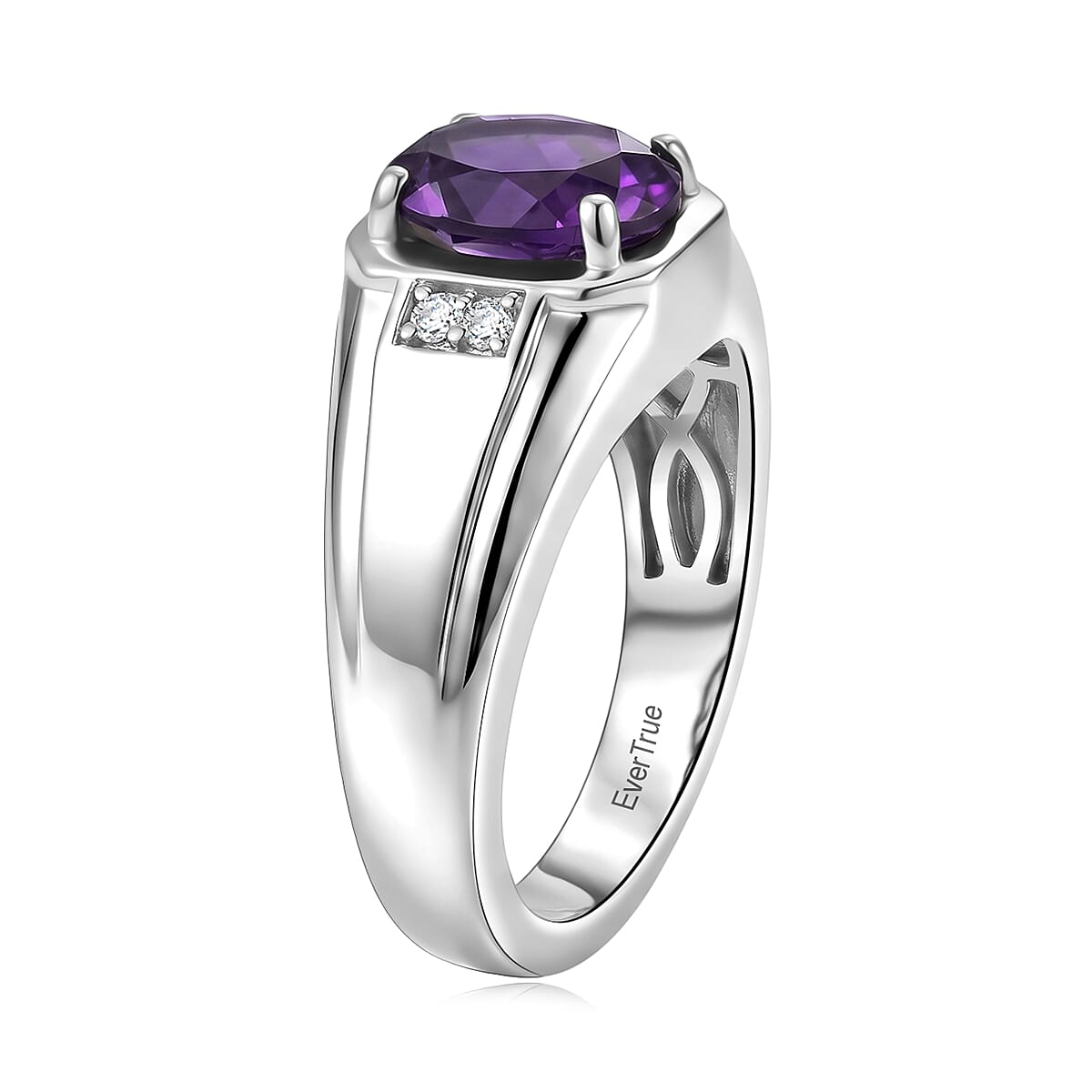 EverTrue AAA Zambian Amethyst and Moissanite 1.65 ctw Men's Ring in Platinum Bond (Size 6.0)